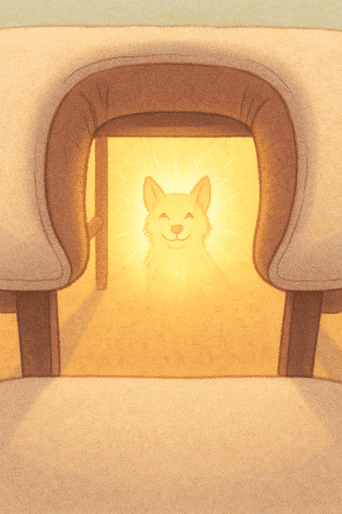 massage table view of the floor and a small dog smiling